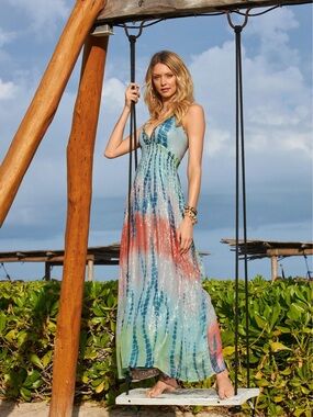 boston proper Tie Dye Print Embellished Maxi size s